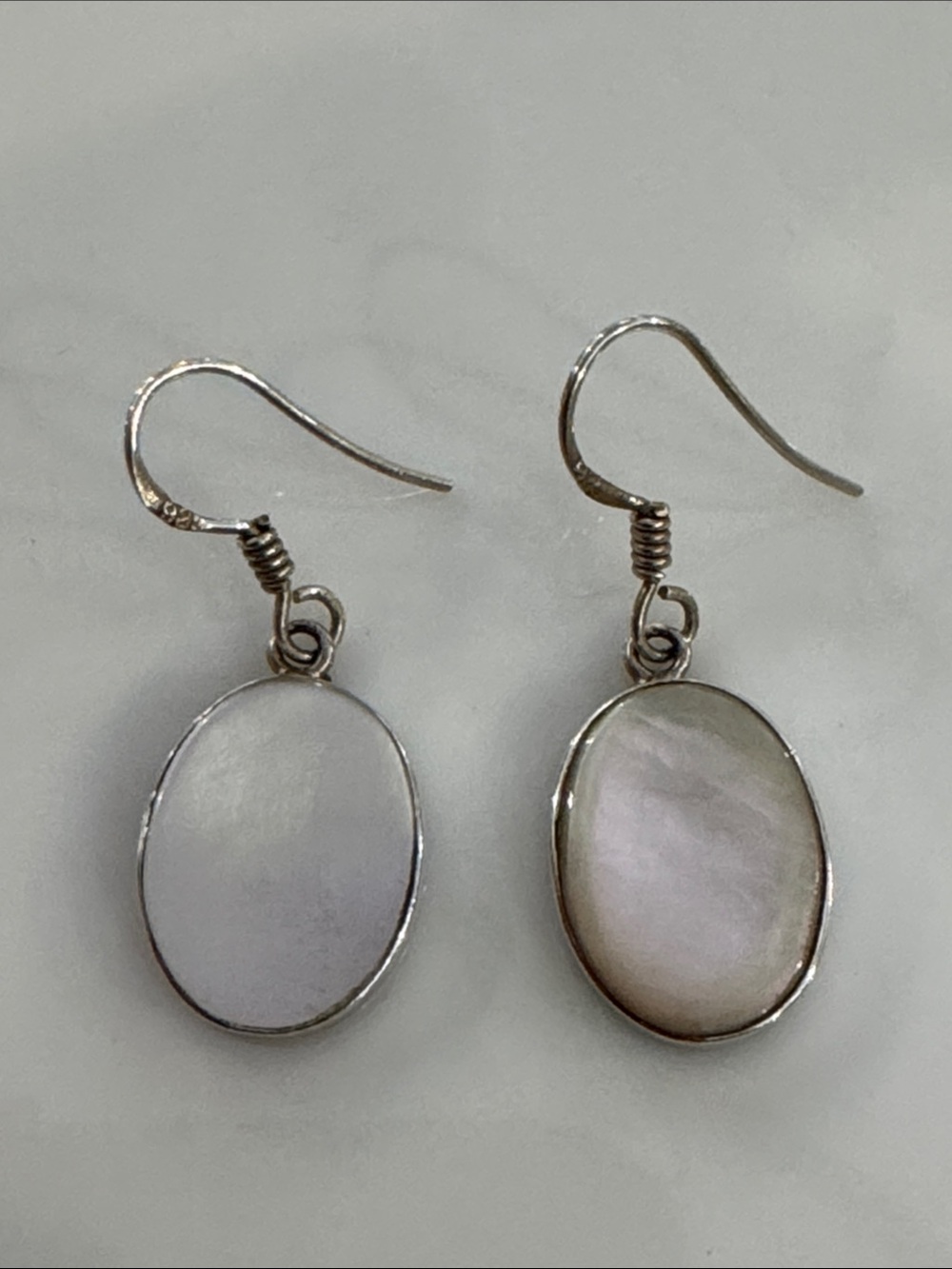 Silver Drop Earrings with White Mother-of-Pearl Ovals
